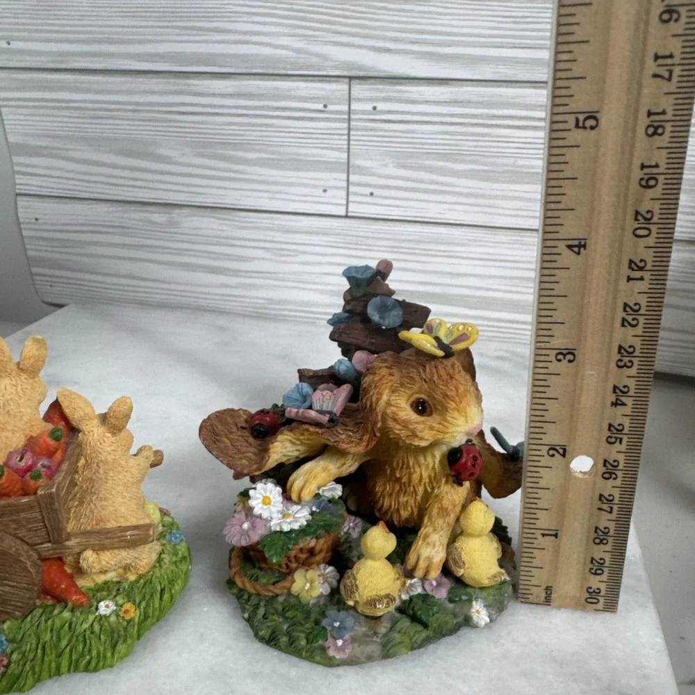 Vintage Bunny Rabbit Figurine Flowers Spring Easter lot of 2